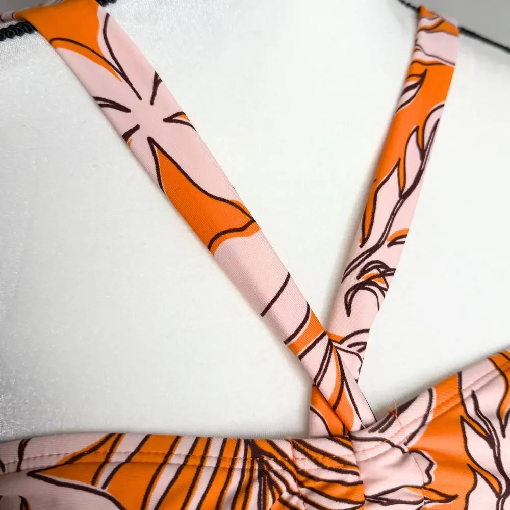 Kona Sol Target Tropical Floral Multiway Bralette Bikini Top Size Small Orange